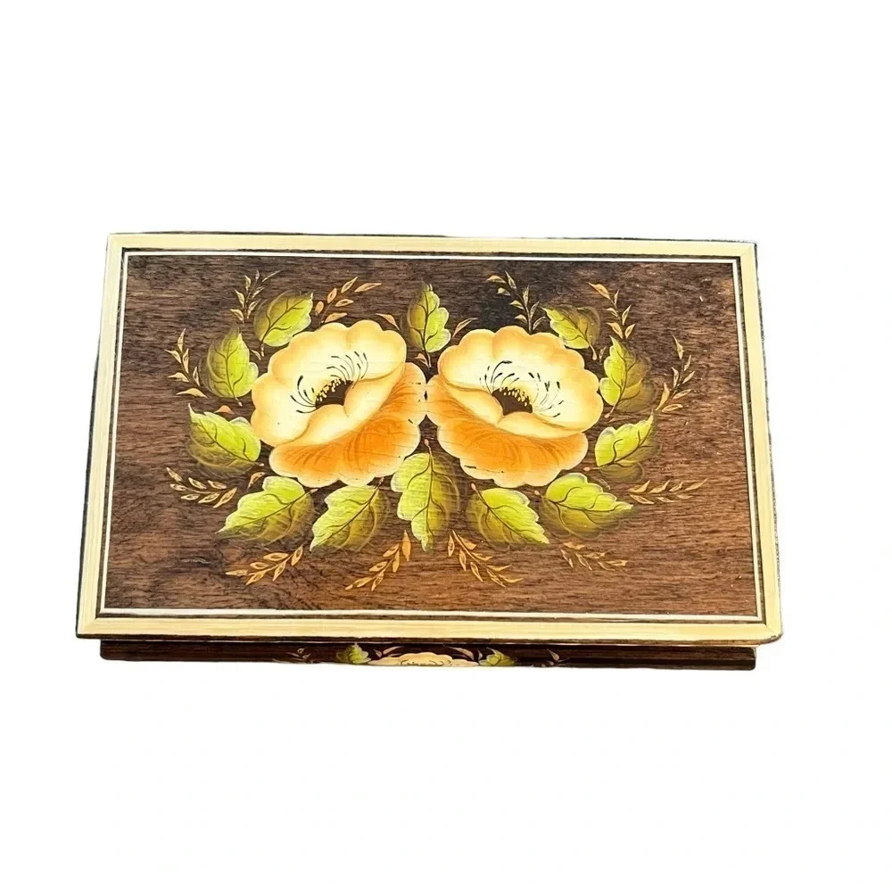 Hand Painted Italian Floral Wood Jewelry Box